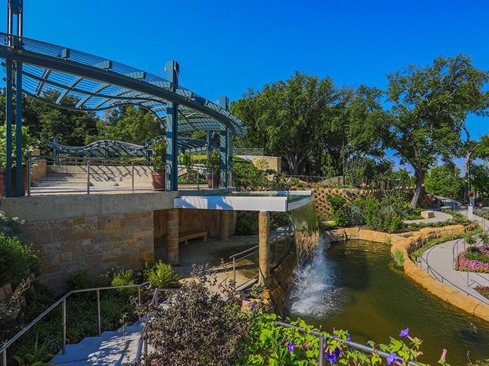 Outdoor area overlooking a pond